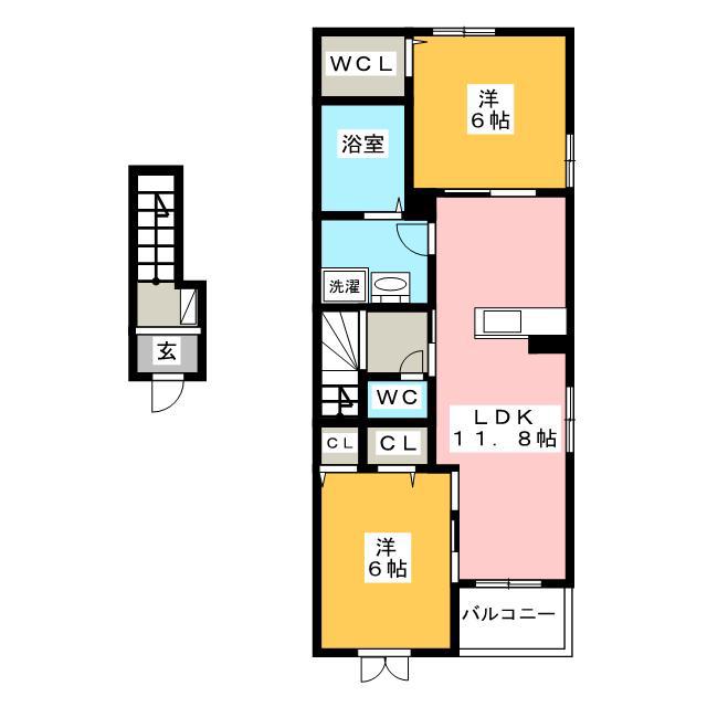 ルクラブ I(2LDK/2階)の間取り写真