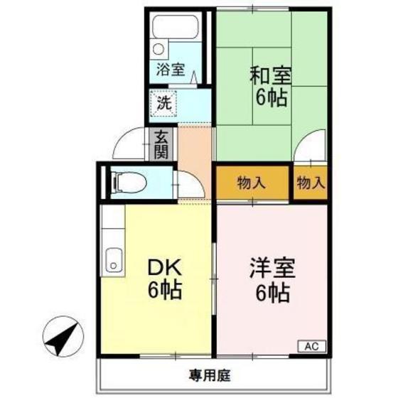 プレジール佐藤A棟(2DK/1階)の間取り写真