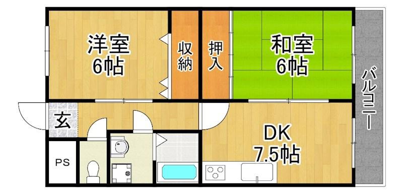 ハイライズ仙水(2DK/3階)の間取り写真