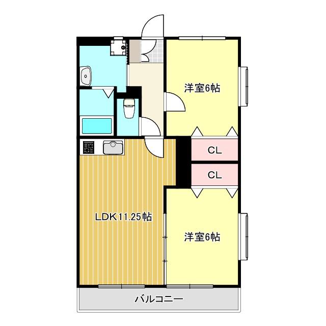 ドミールI(2LDK/4階)の間取り写真