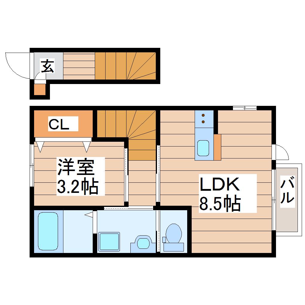 アンセル長町A(1LDK/2階)の間取り写真