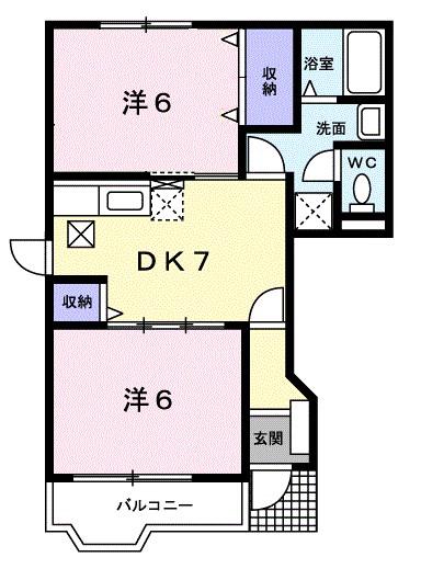 グレイスフルハイムヤマモト(2DK/1階)の間取り写真