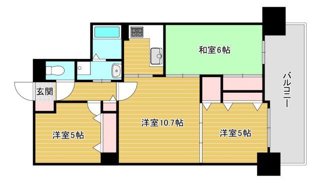 ビューネなんば(3LDK/5階)の間取り写真