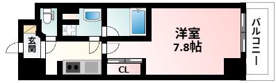 THE MUTUAL江坂(1K/9階)の間取り写真