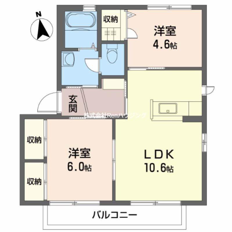 バリュージュ萌芽 D棟(2LDK/1階)の間取り写真