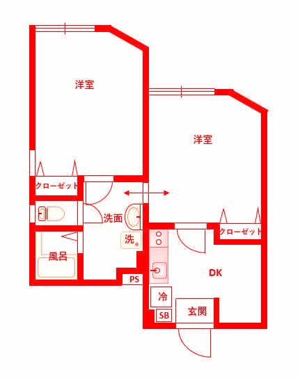 プラ―ジュ鎌倉(2DK/1階)の間取り写真