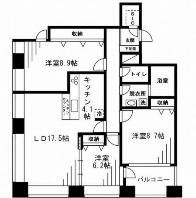 レジディアタワー麻布十番(3LDK/19階)の間取り写真