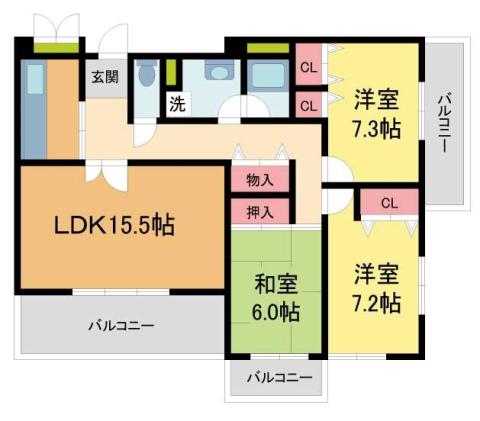 芦屋ガーデン(3LDK/4階)の間取り写真