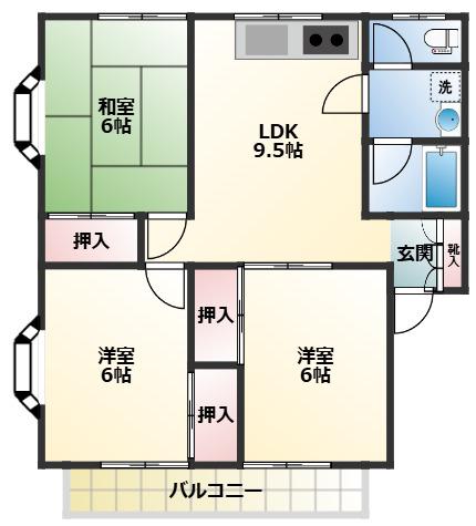 エスポワール壱番館(3LDK/2階)の間取り写真