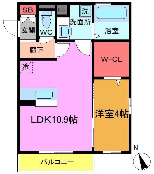 リヴェールI(1LDK/2階)の間取り写真