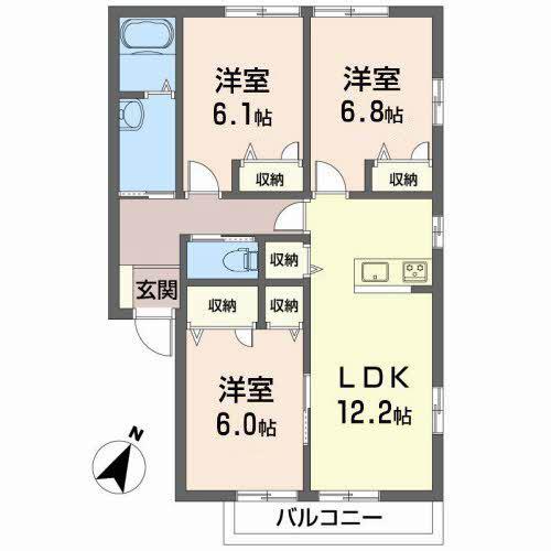 リヴェール石手(3LDK/1階)の間取り写真
