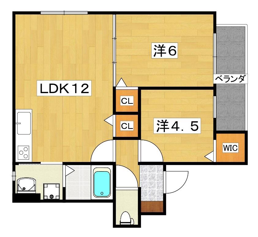 クリエオーレ三井南町(2LDK/2階)の間取り写真