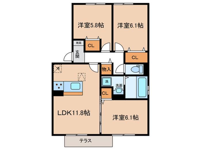 プランドール弐番館(3LDK/3階)の間取り写真