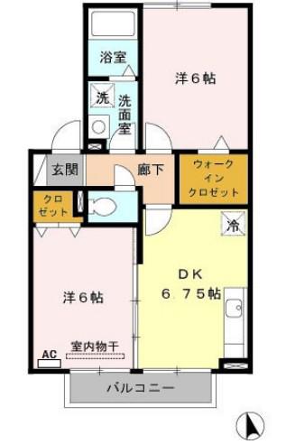 フォレストヴィラII棟(2DK/2階)の間取り写真