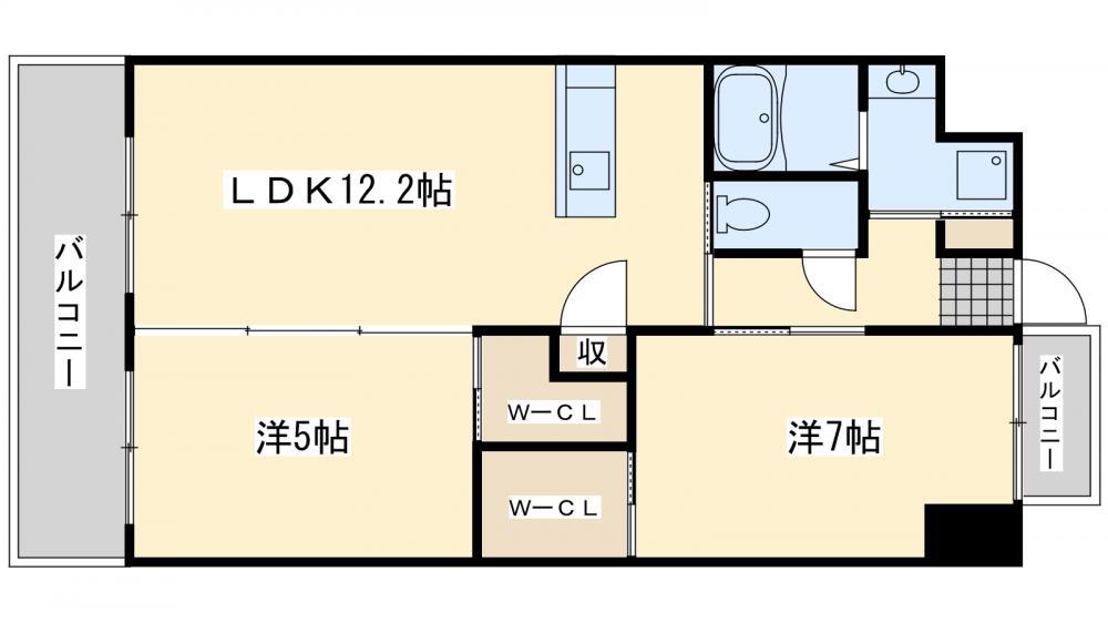 ウィングス里中(2LDK/7階)の間取り写真