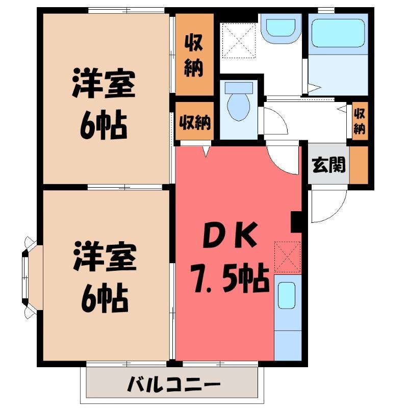 サン・エリー A(2DK/2階)の間取り写真