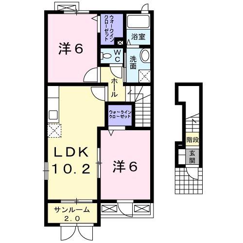 フィオレンテC(2LDK/2階)の間取り写真
