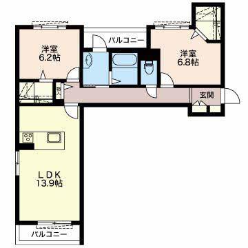 エクラージュ東徳川(2LDK/3階)の間取り写真