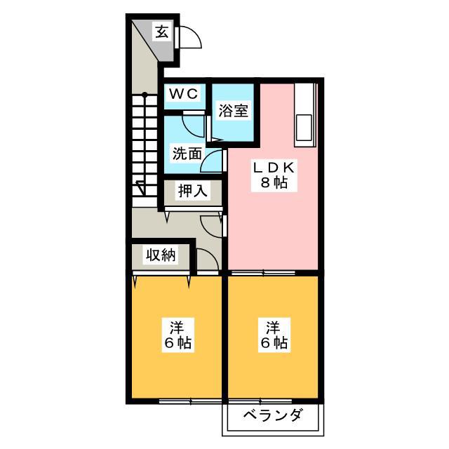 タートルクレインA棟(2DK/2階)の間取り写真