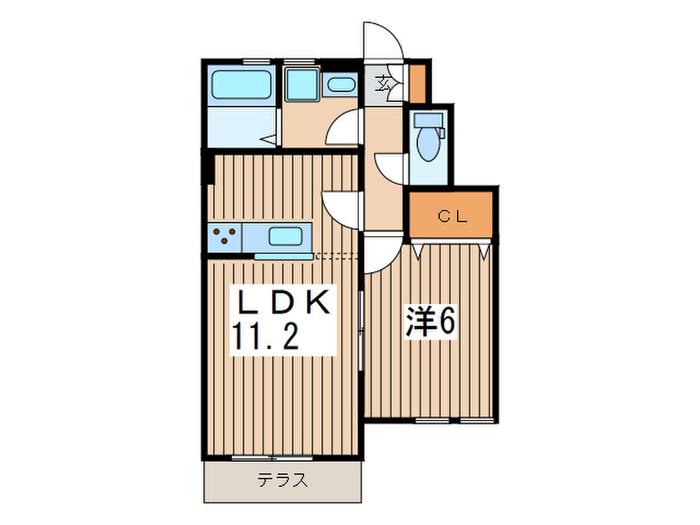 ビューラー希望が丘B(1LDK/1階)の間取り写真