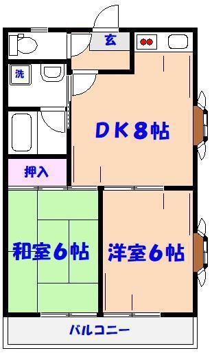 ヴィーア・パルコB棟(2DK/2階)の間取り写真