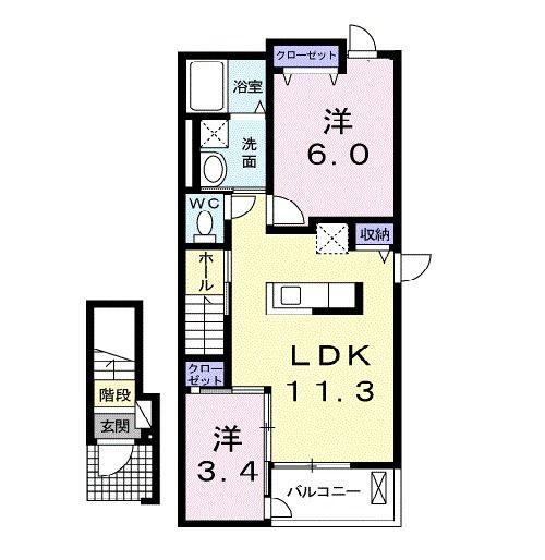 フローラSG(2LDK/2階)の間取り写真