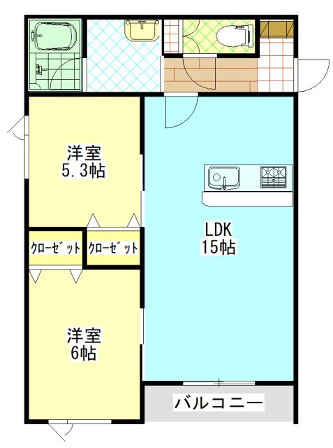 HOUSE YURI(2LDK/1階)の間取り写真