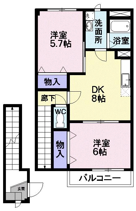 エスペラントハイム(2DK/2階)の間取り写真