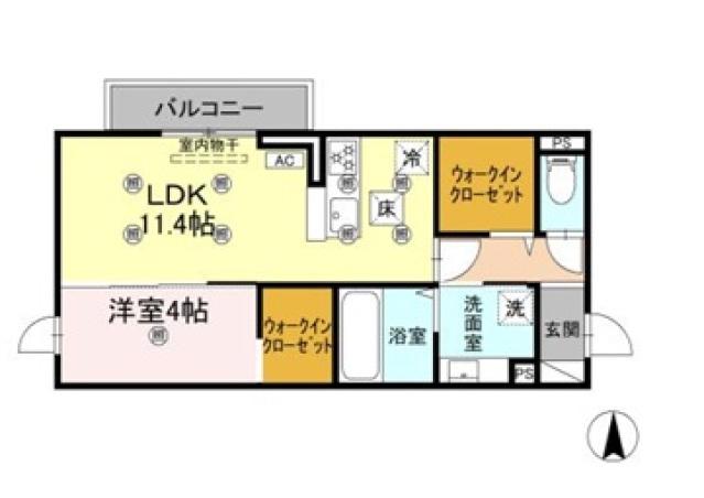 クランツ古川西A棟(1LDK/1階)の間取り写真