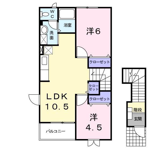 クリエット KOSAI(2LDK/2階)の間取り写真