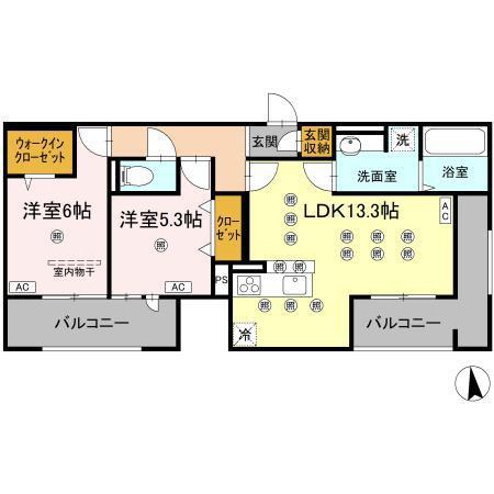 ギムレットB(2LDK/2階)の間取り写真
