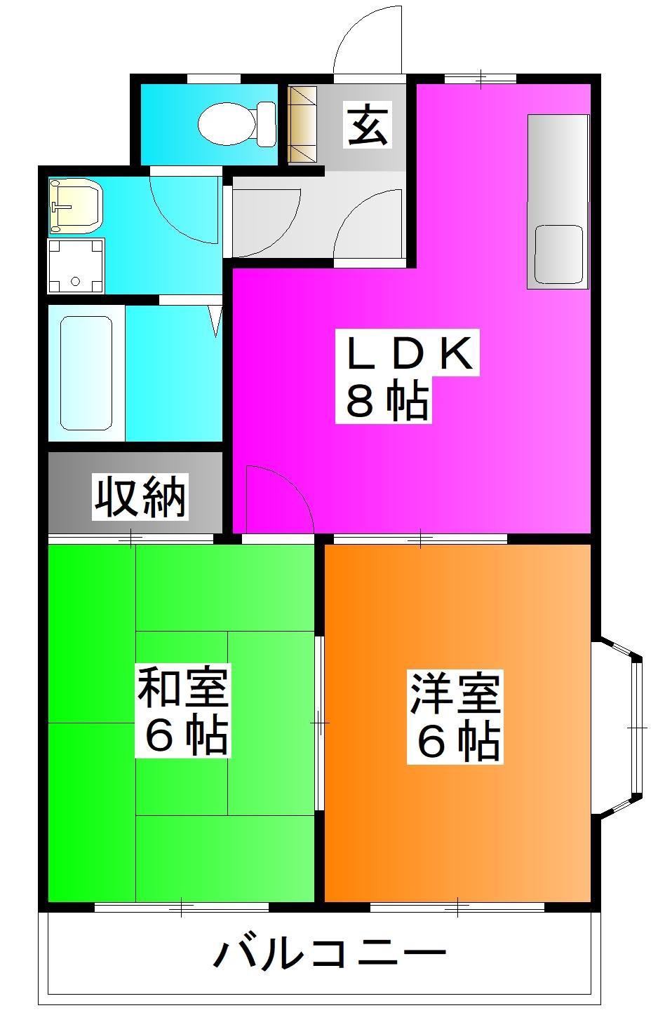 ロマリンダローズII(2LDK/1階)の間取り写真