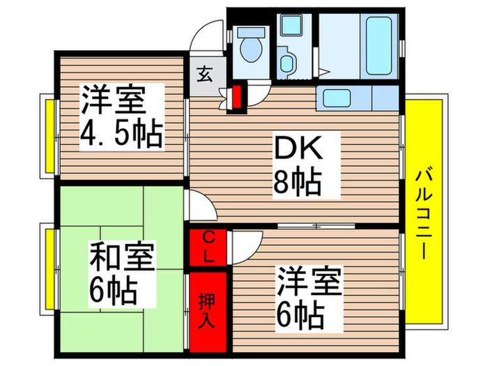 サンビレッジ平岡A棟(3DK/1階)の間取り写真