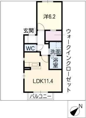 ファミール緑E棟(1LDK/2階)の間取り写真