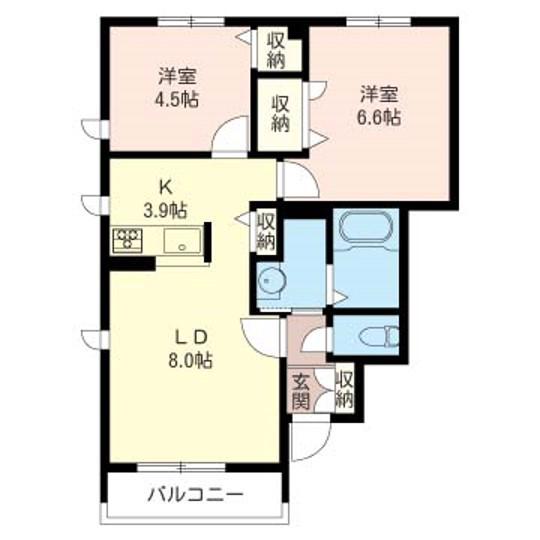 クローバーヒルA棟(2LDK/1階)の間取り写真