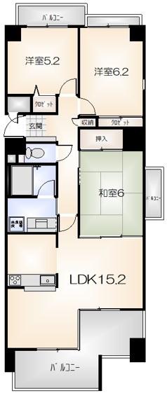エスエムエス ツインレジデンス N棟(3LDK/6階)の間取り写真