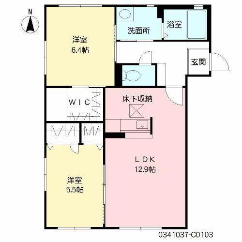 SUNNY COURT 屋野 III棟 (2LDK/1階)の間取り写真