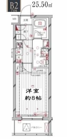 レガリス洗足池(1K/4階)の間取り写真