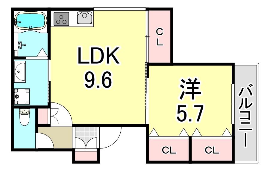 クリエオーレ大物町(1LDK/2階)の間取り写真