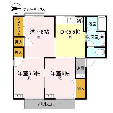 シャトルSKA棟(3DK/1階)の間取り写真