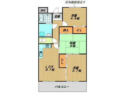 グリーンコート若草(3LDK/4階)の間取り写真