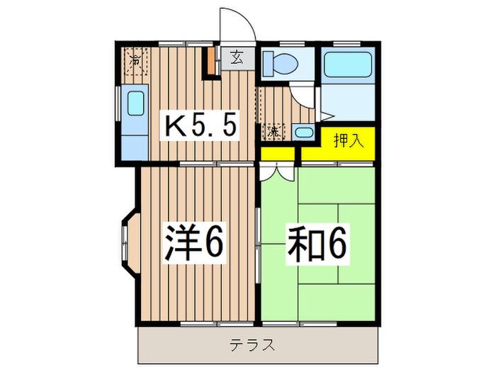 ライフコア西御門(2K/1階)の間取り写真