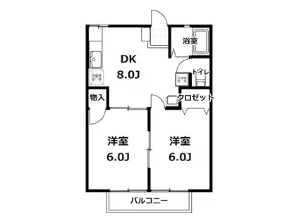 植野ハイツ B棟(2DK/1階)の間取り写真