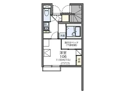 シュガーハイム(1K/1階)の間取り写真