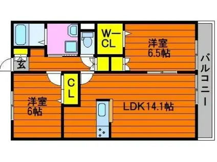 アベニ―ルA棟(2LDK/2階)の間取り写真