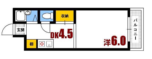 コーポ若葉(1DK/3階)の間取り写真