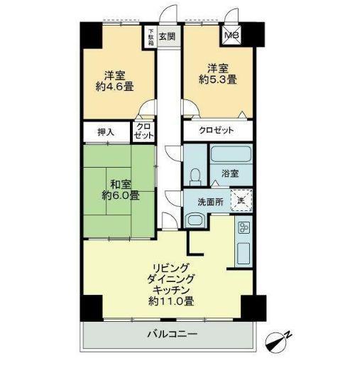 エスポワール辻(3LDK/4階)の間取り写真
