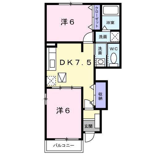 レジデンスAI(2DK/1階)の間取り写真