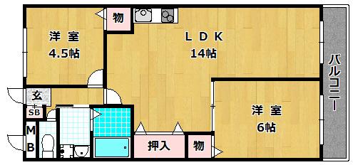 レオハイム津田II(2LDK/4階)の間取り写真