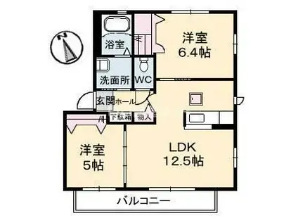 シャーメゾントゥモロー B棟(2LDK/1階)の間取り写真